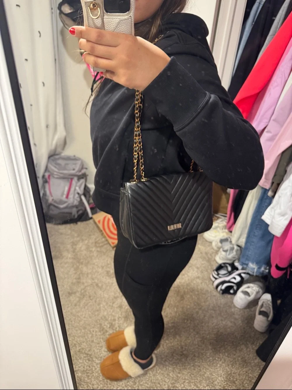 Black Quilted Crossbody Bag with Matching Wristlet - Picture 9 of 9